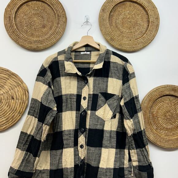 Maurices Black Beige Cotton Button Front Plaid Flannel Shirt Plus Size XXL - Picture 3 of 6